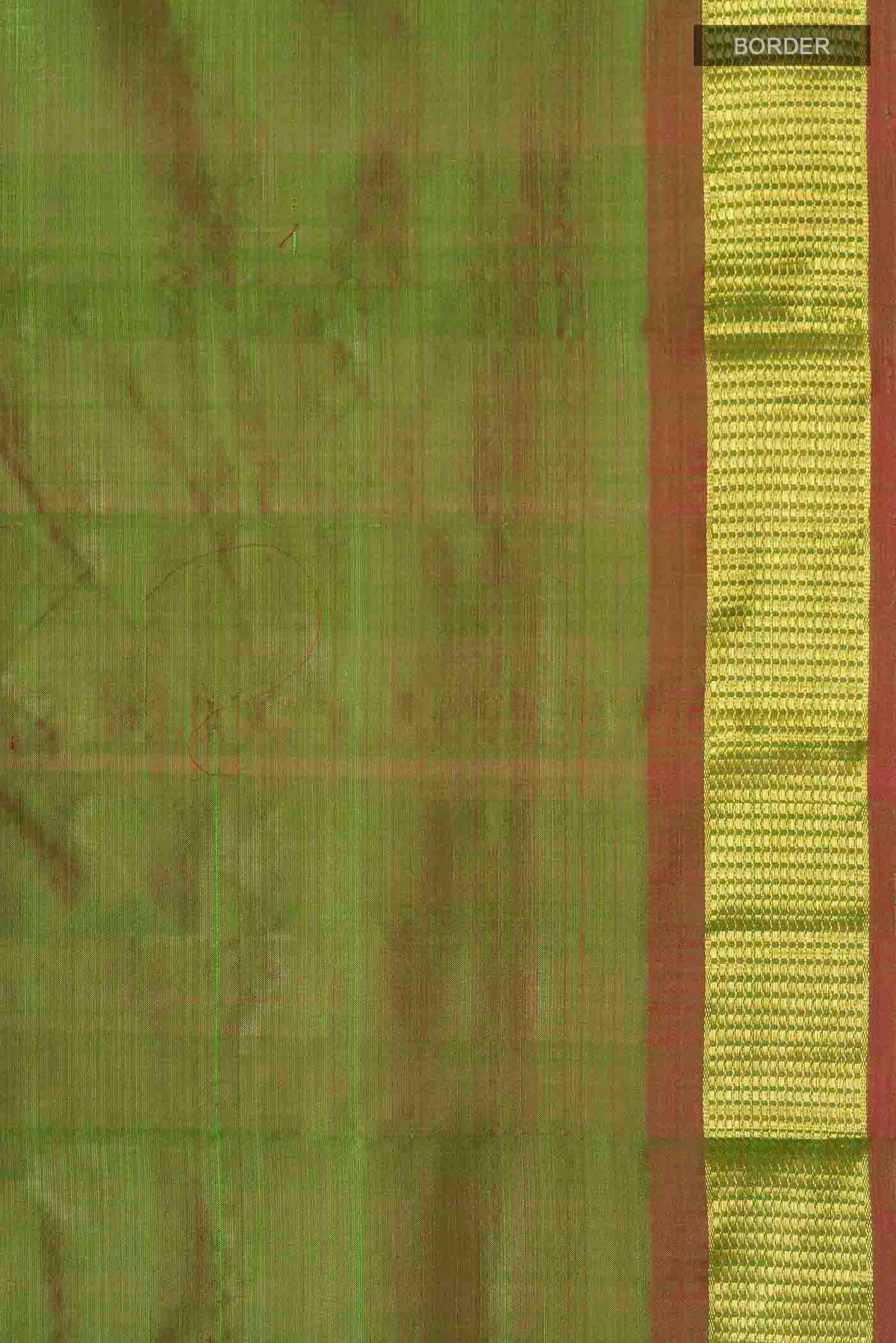 Border image of Green Kanchipuram Silk Saree with Plain Body and Zari Border