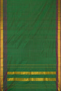 Green Dual Tone Kanjivaram Silk Saree with Stripes on the body and Zari Border.  displayed on a mannequin
