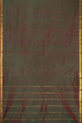 Green Dual Tone Kanchipuram Silk Saree with Plain Body and Zari Border.  displayed on a mannequin