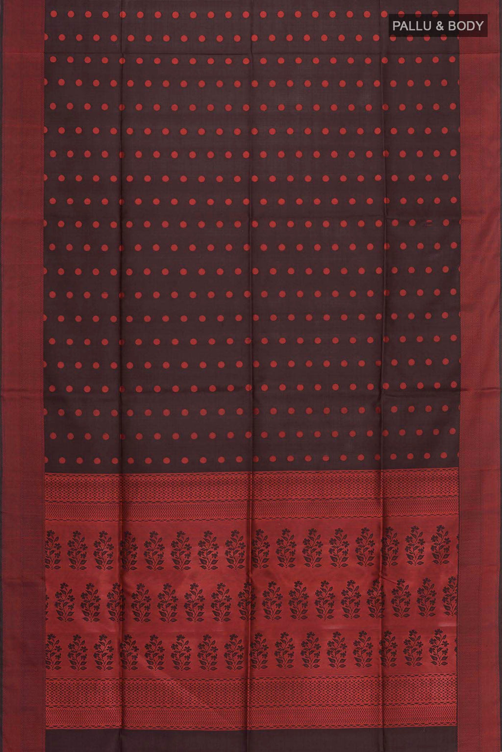Flat view of Brown Soft Silk Saree with Thread Butta on the body and Thread Border