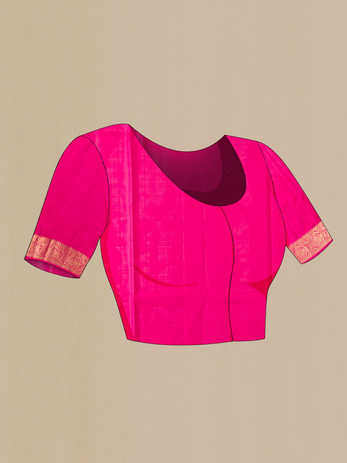 Close up image of the blouse of Pink Soft Silk Saree with Zari Butta on the body and Zari Border