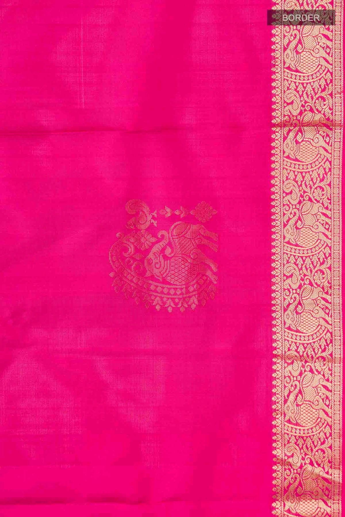 Border image of Pink Soft Silk Saree with Zari Butta on the body and Zari Border
