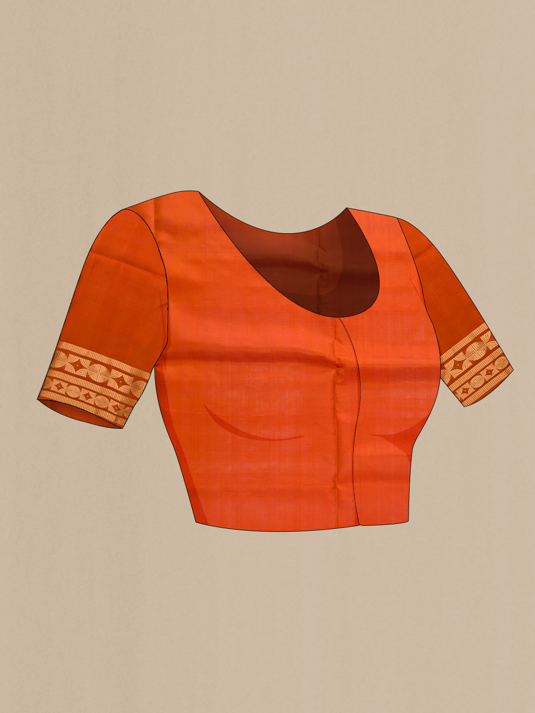 Close up image of the blouse of Mustard Dual Tone Soft Silk Saree with Stripes on the body and Zari Border