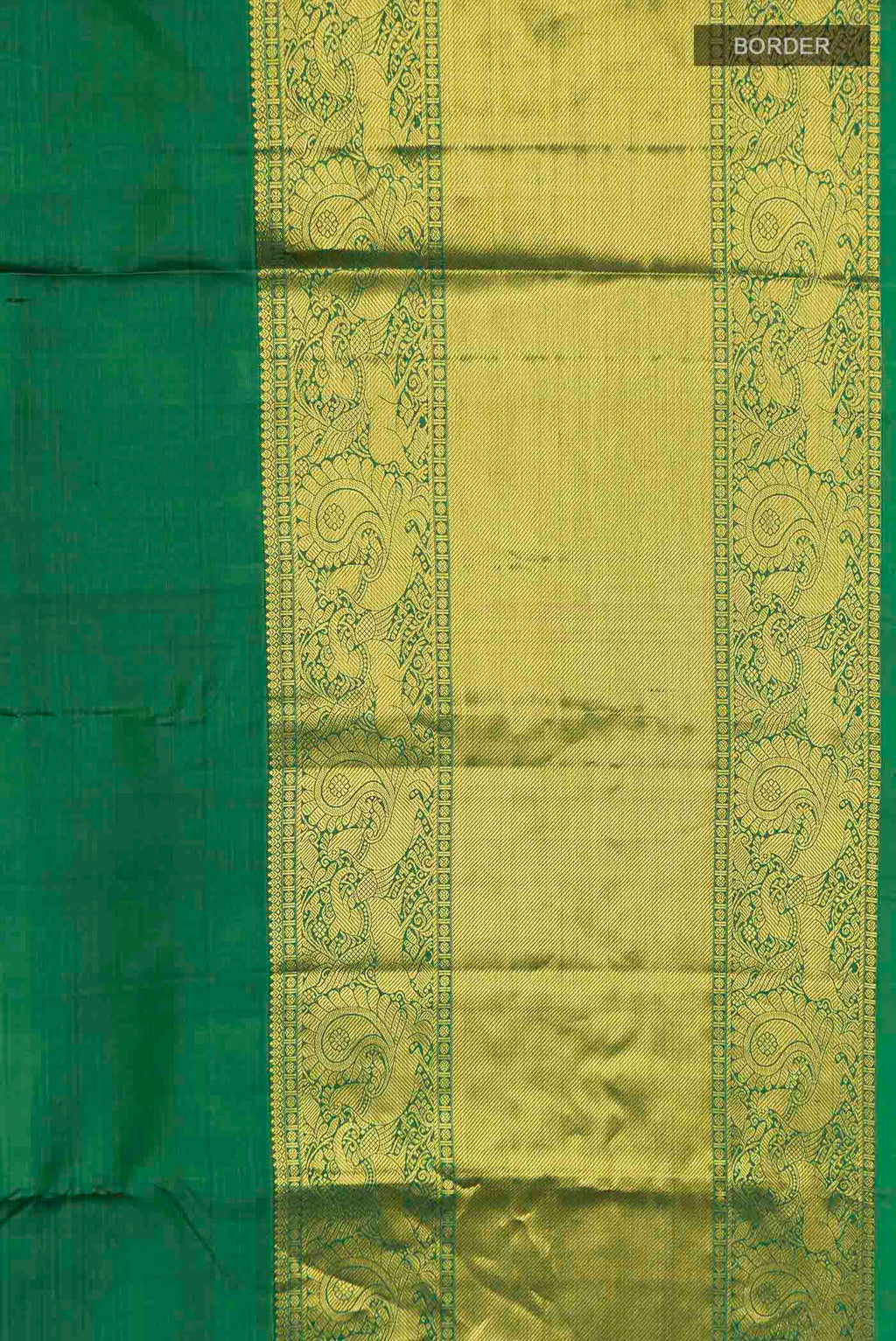 Border image of Green Kanchipuram Silk Saree with Plain Body and Zari Border