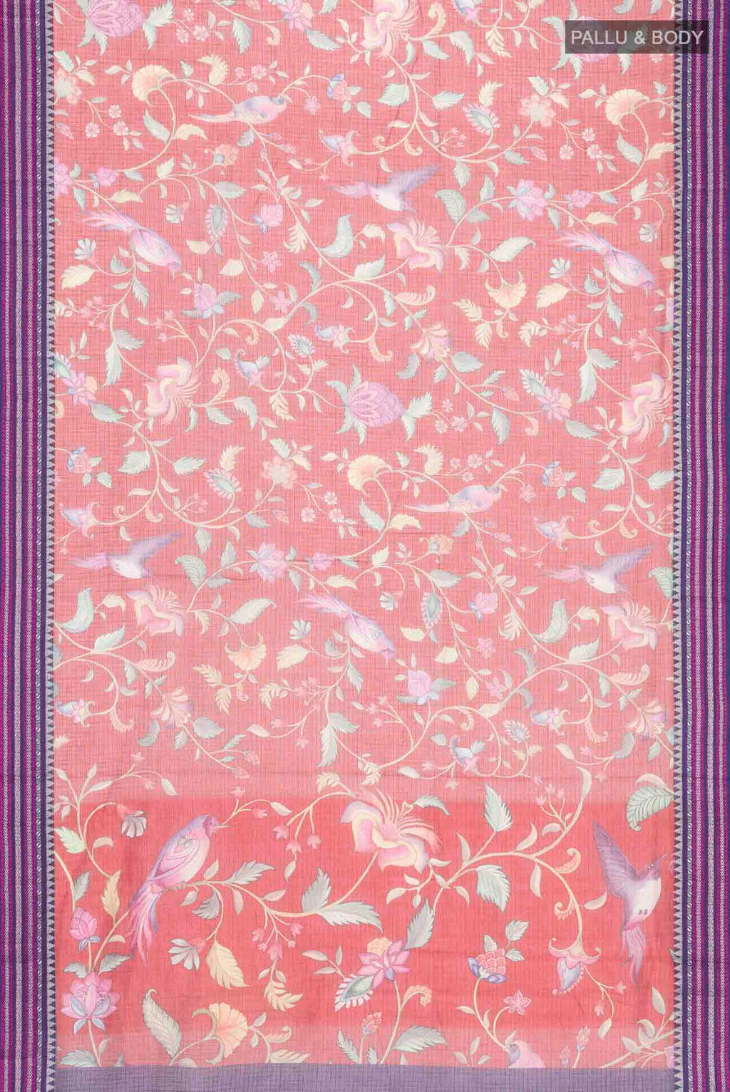 Flat view of Red Kota Silk Saree with Printed design on the body and Thread Border