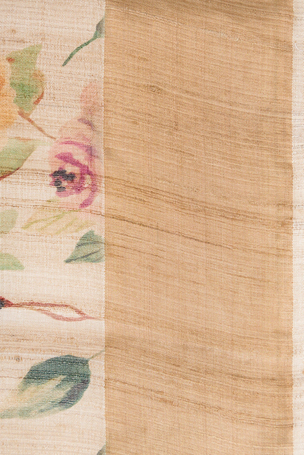 Border image of Beige Dual Tone Tussar Silk Saree with Printed design on the body and Zari Border. 