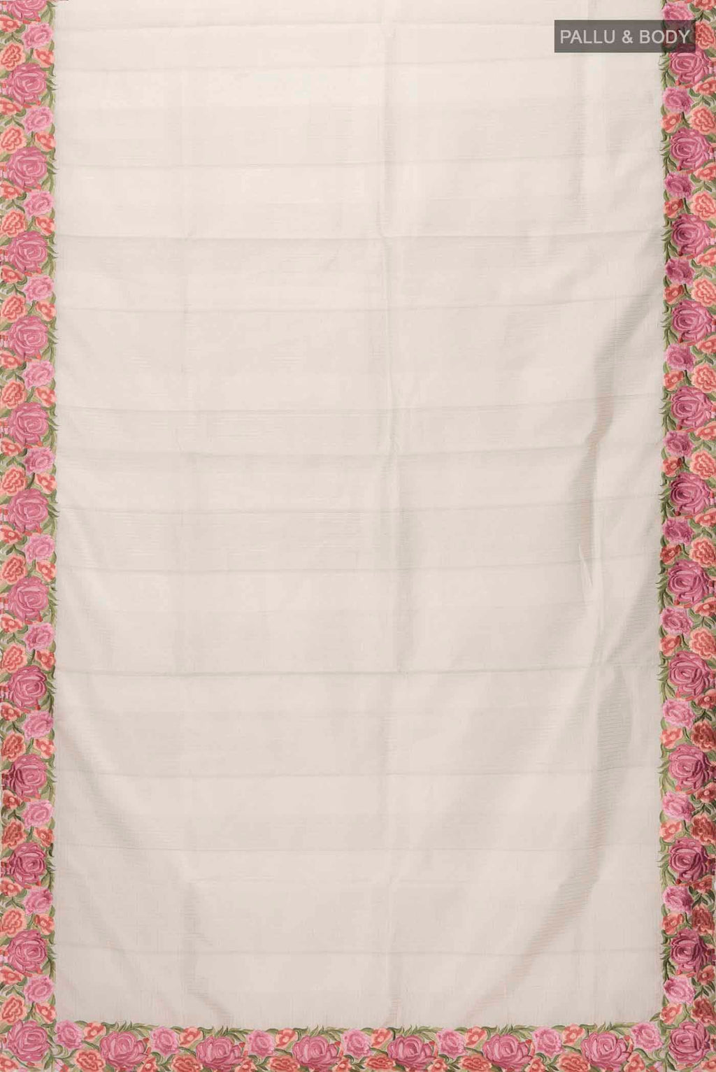 Flat view of Beige Kota Cotton Saree with Checked design on the body and Embroidery Border