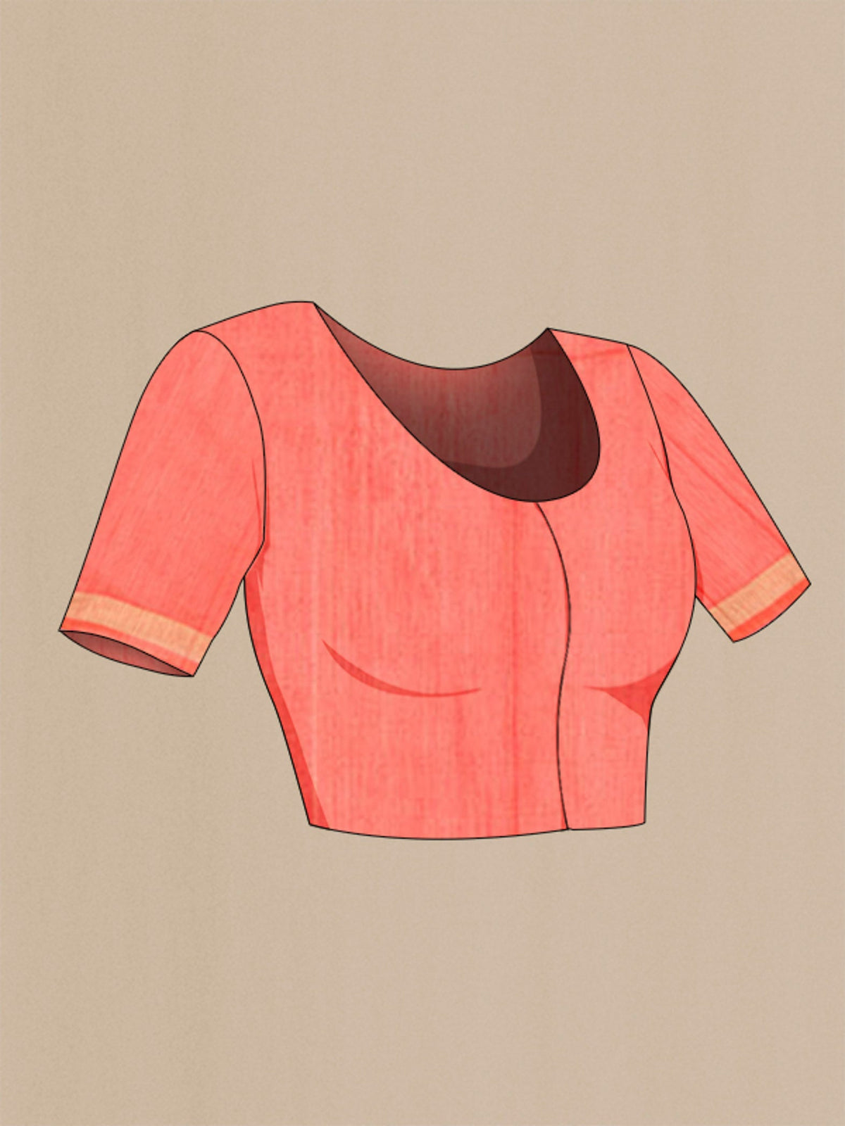Close up image of the blouse of Red Silk Cotton Saree with Stripes on the body and Zari Border