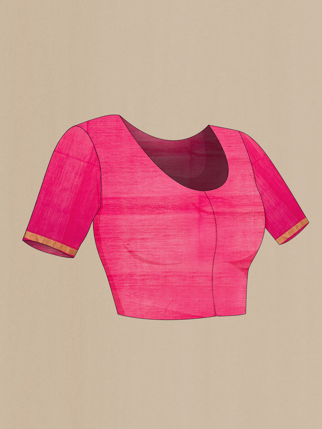 Close up image of the blouse of Orange Dual Tone Silk Cotton Saree with Stripes on the body and Zari Border