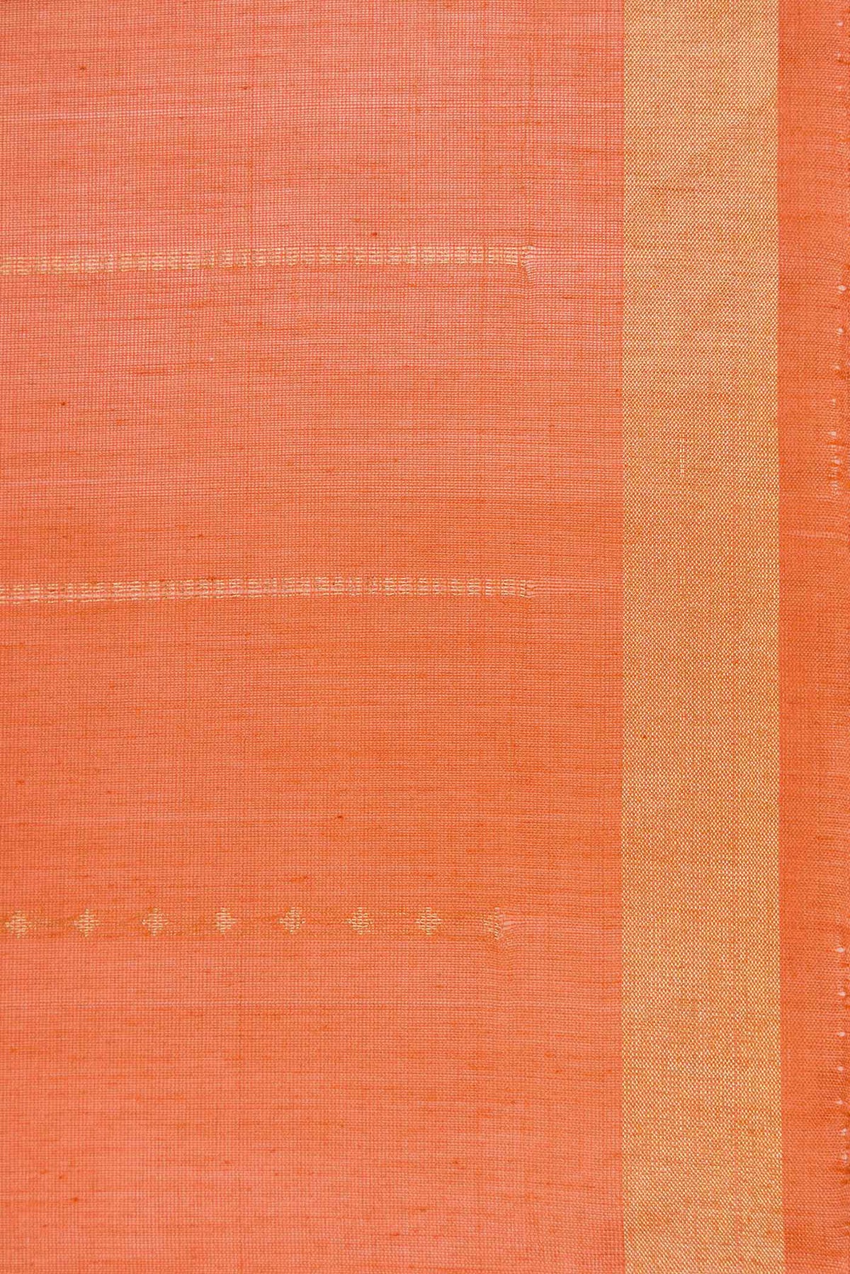 Border image of Orange Dual Tone Silk Cotton Saree with Stripes on the body and Zari Border