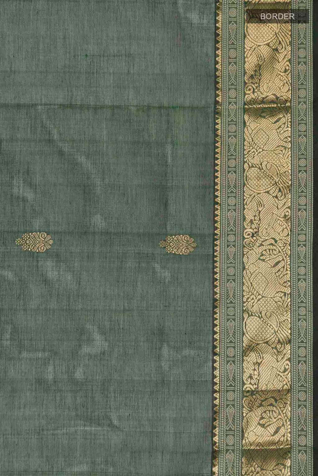 Border image of Green Silk Cotton Saree with Zari Butta on the body and Zari Border