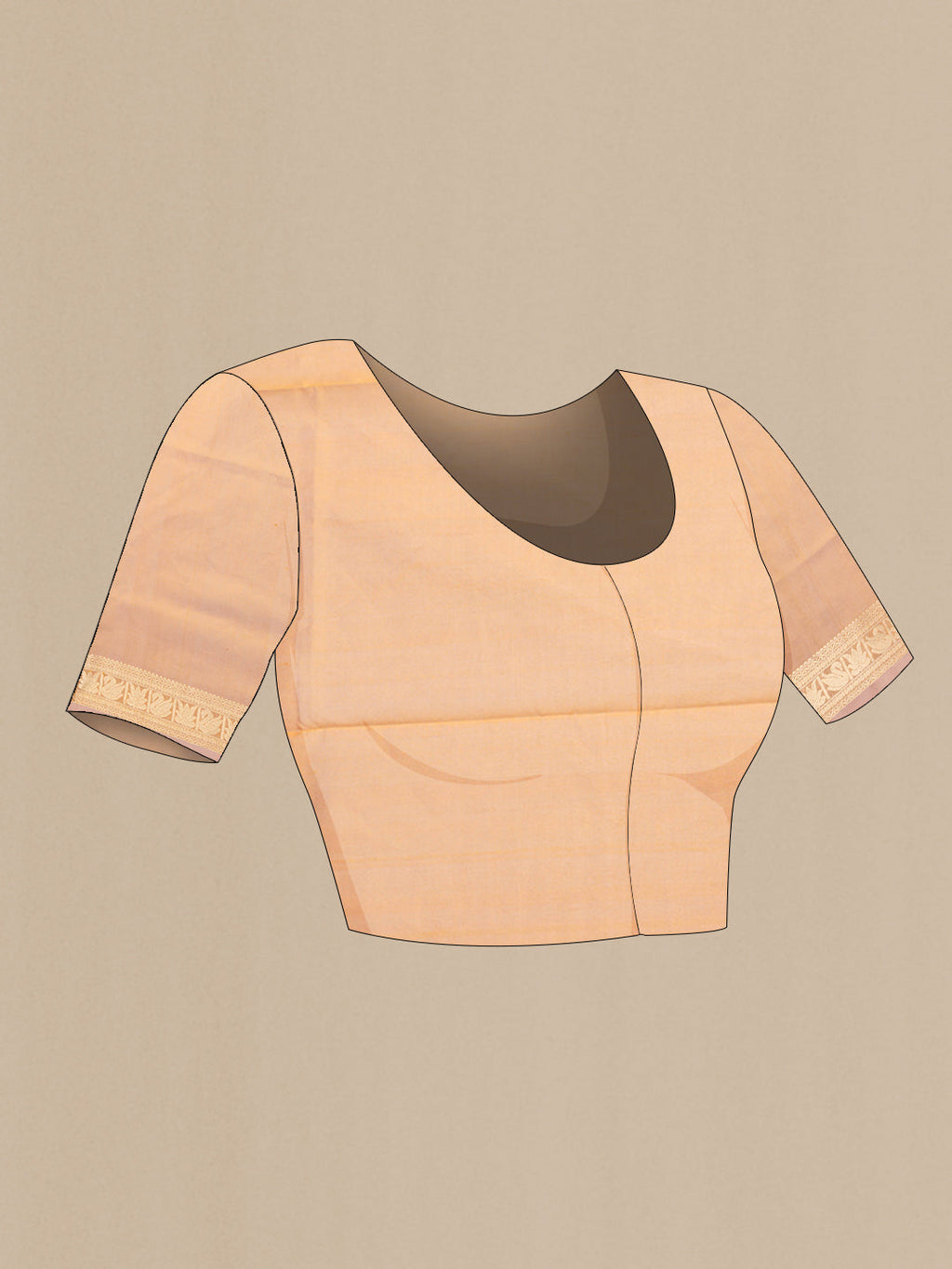 Close up image of the blouse of Sandal Silk Cotton Saree with Zari Butta on the body and Zari Border. 