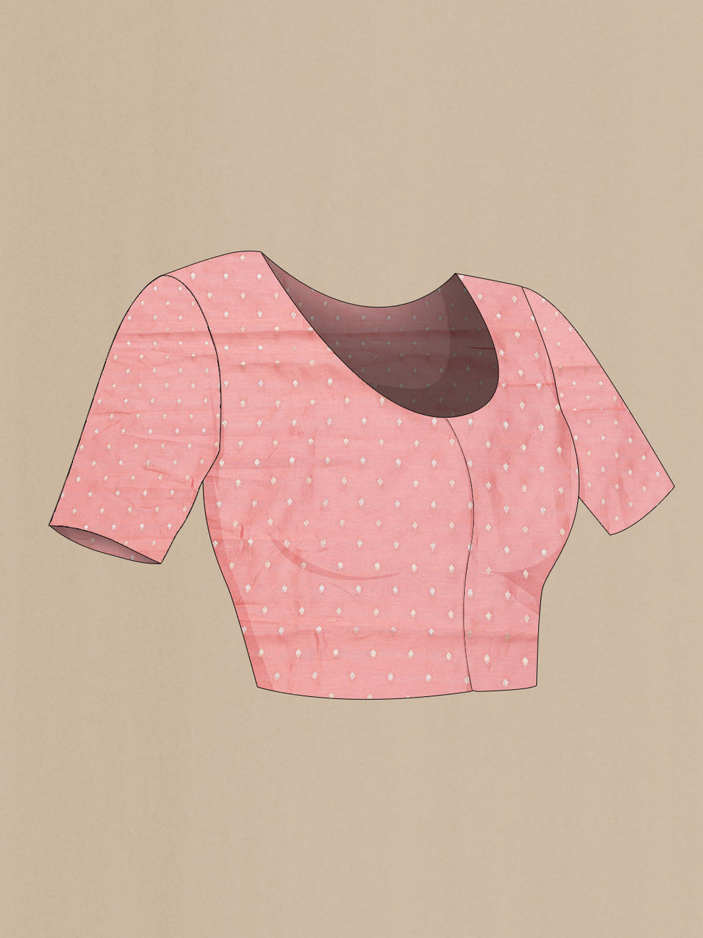 Close up image of the blouse of Peach Dual Tone Organza Silk Saree with Embroidery on the body and Embroidery Border. 