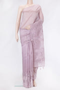 Lavender Dual Tone Organza Silk Saree with Embroidery on the body and Embroidery Border.  displayed on a mannequin
