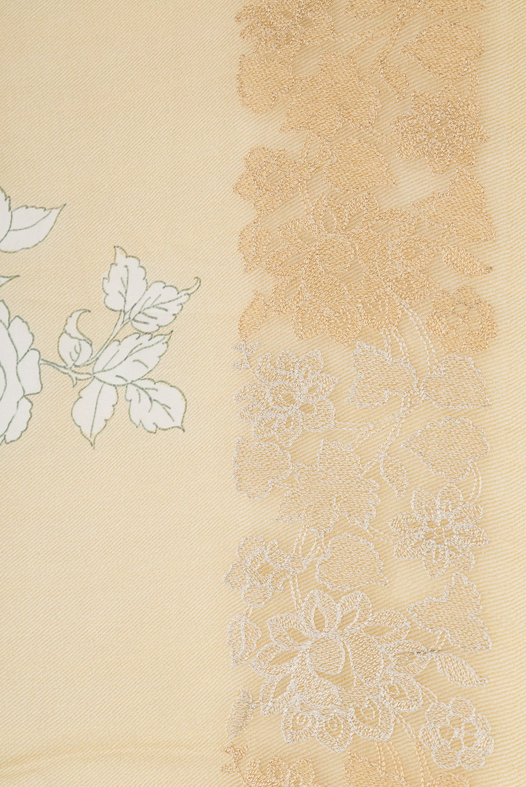 Border image of Beige Dual Tone Organza Silk Saree with Printed design on the body and Embroidery Border. 