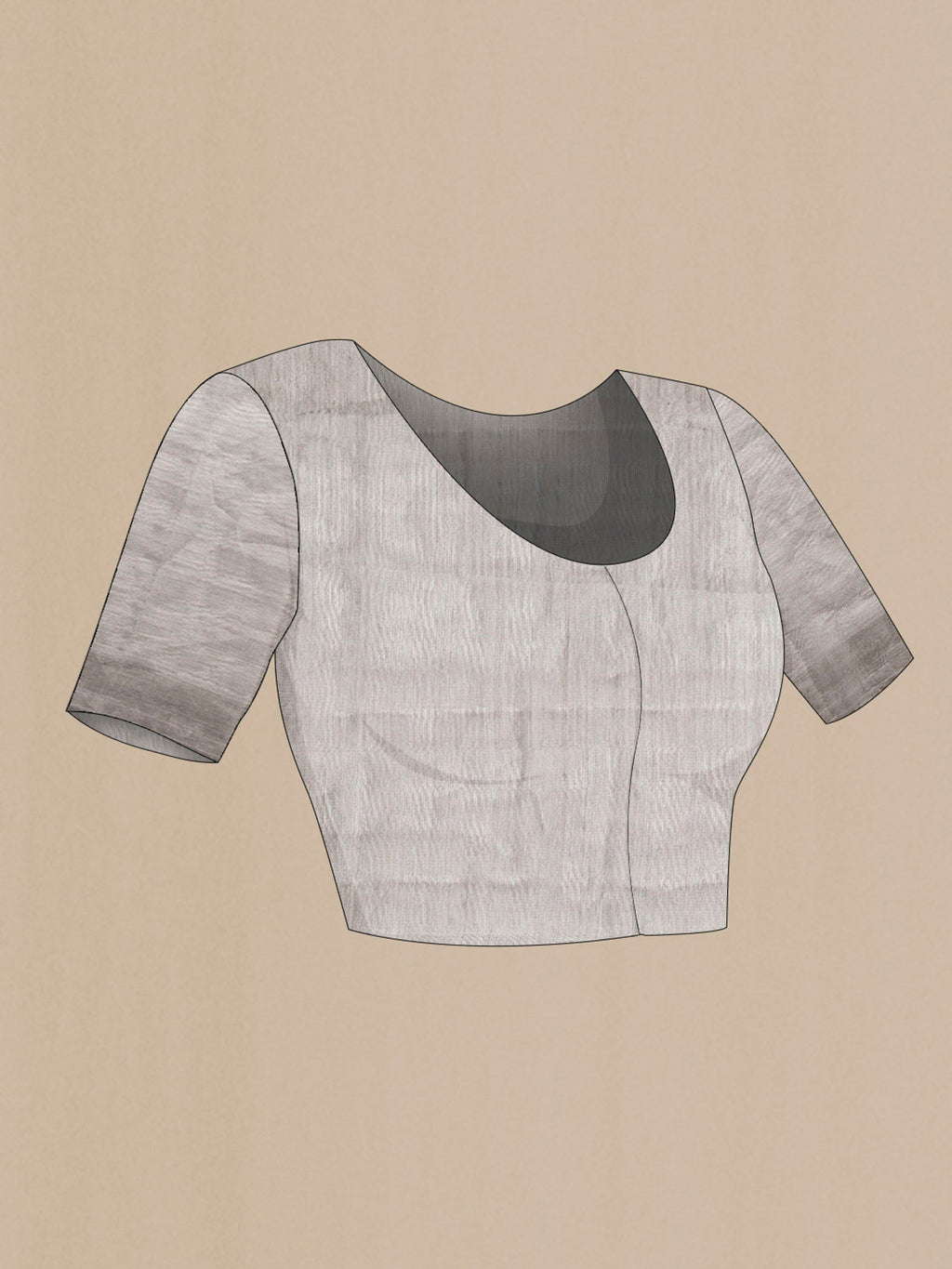Close up image of the blouse of Grey Tissue Silk Saree with Embroidery on the body and Embroidery Border