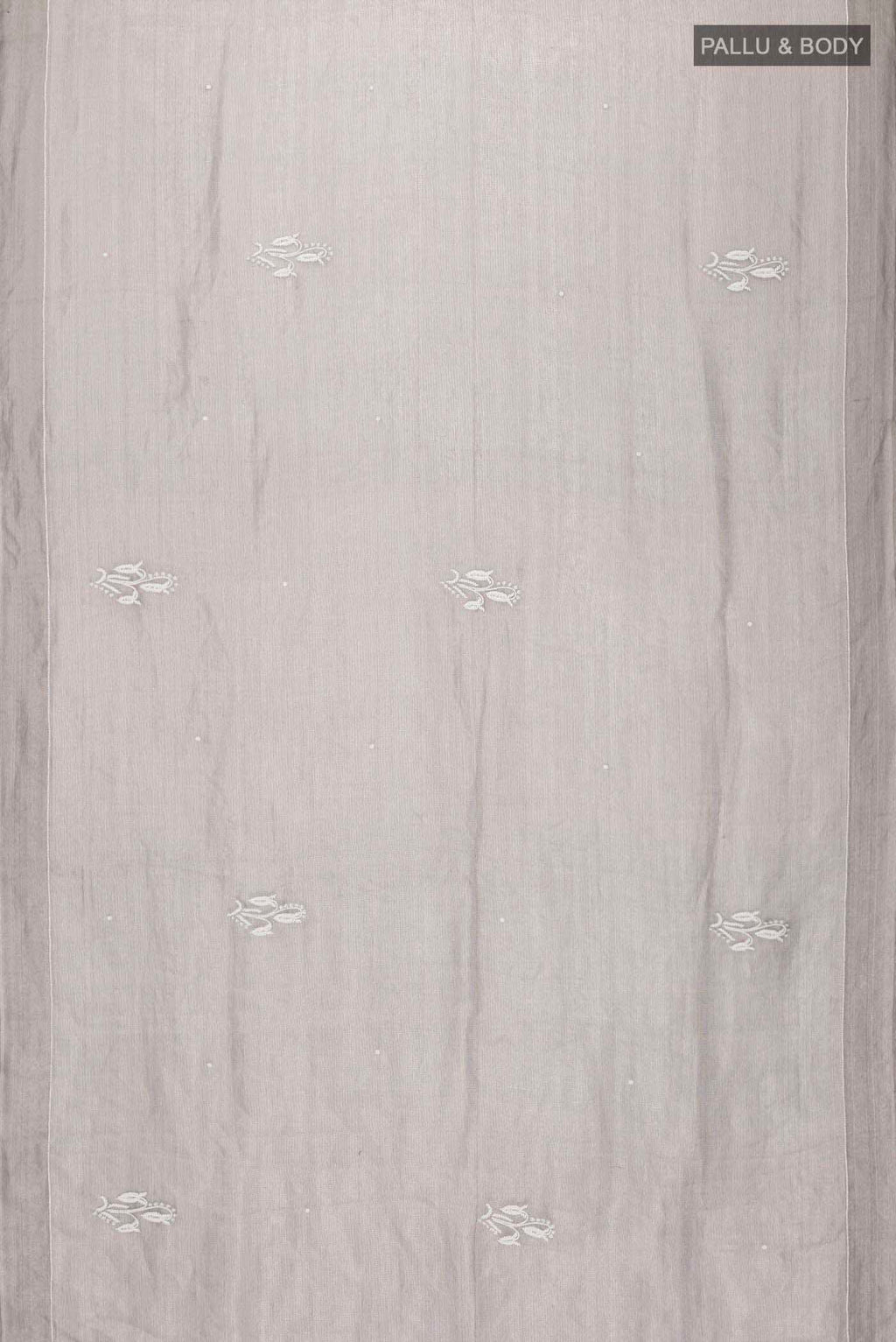 Flat view of Grey Tissue Silk Saree with Embroidery on the body and Embroidery Border