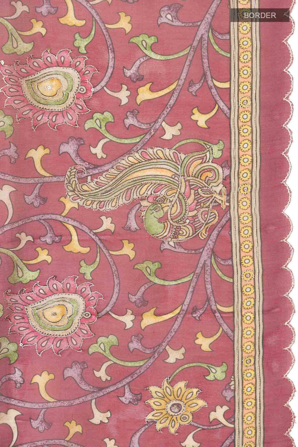 Border image of Maroon Organza Silk Saree with Floral Print on the body and Printed Border