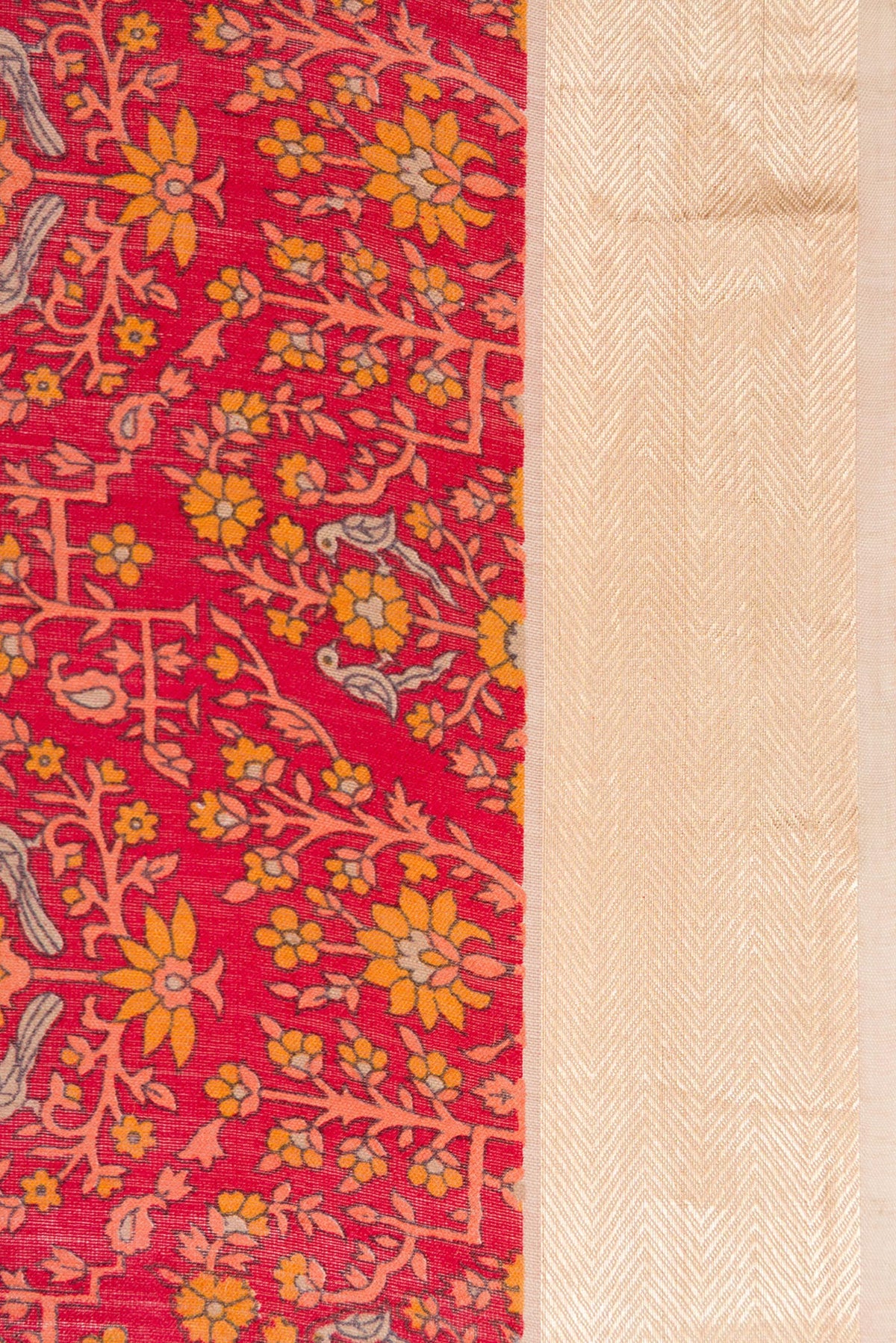 Border image of Maroon Dual Tone Tussar Silk Saree with Printed design on the body and Fancy Border. 