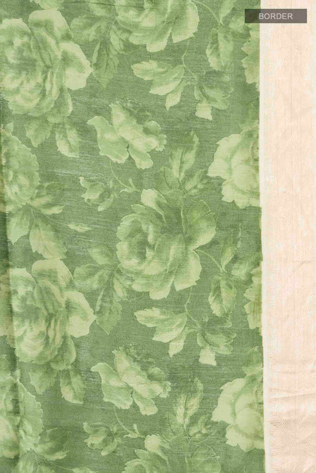 Border image of Green Bhagalpuri Tussar Silk Saree with Floral Print on the body and Zari Border