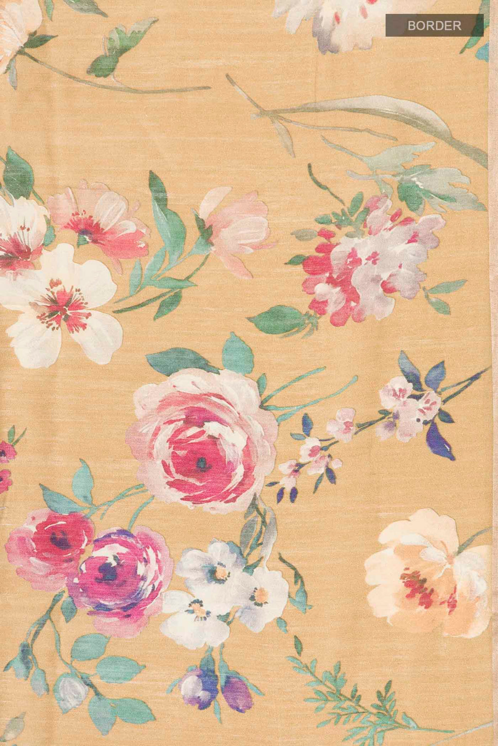 Border image of Brown Bhagalpuri Tussar Silk Saree with Floral Print on the body and Thin Zari Line