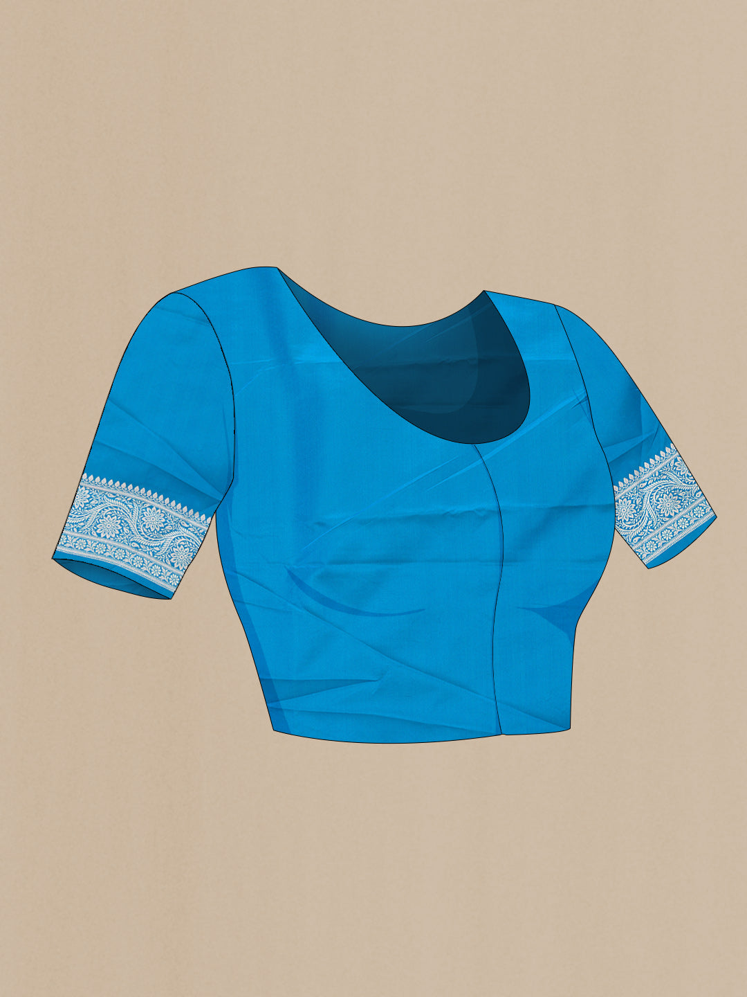 Close up image of the blouse of Sky Blue Dual Tone Blended Banarasi Silk Saree with Zari Brocade on the body and Zari Border. 