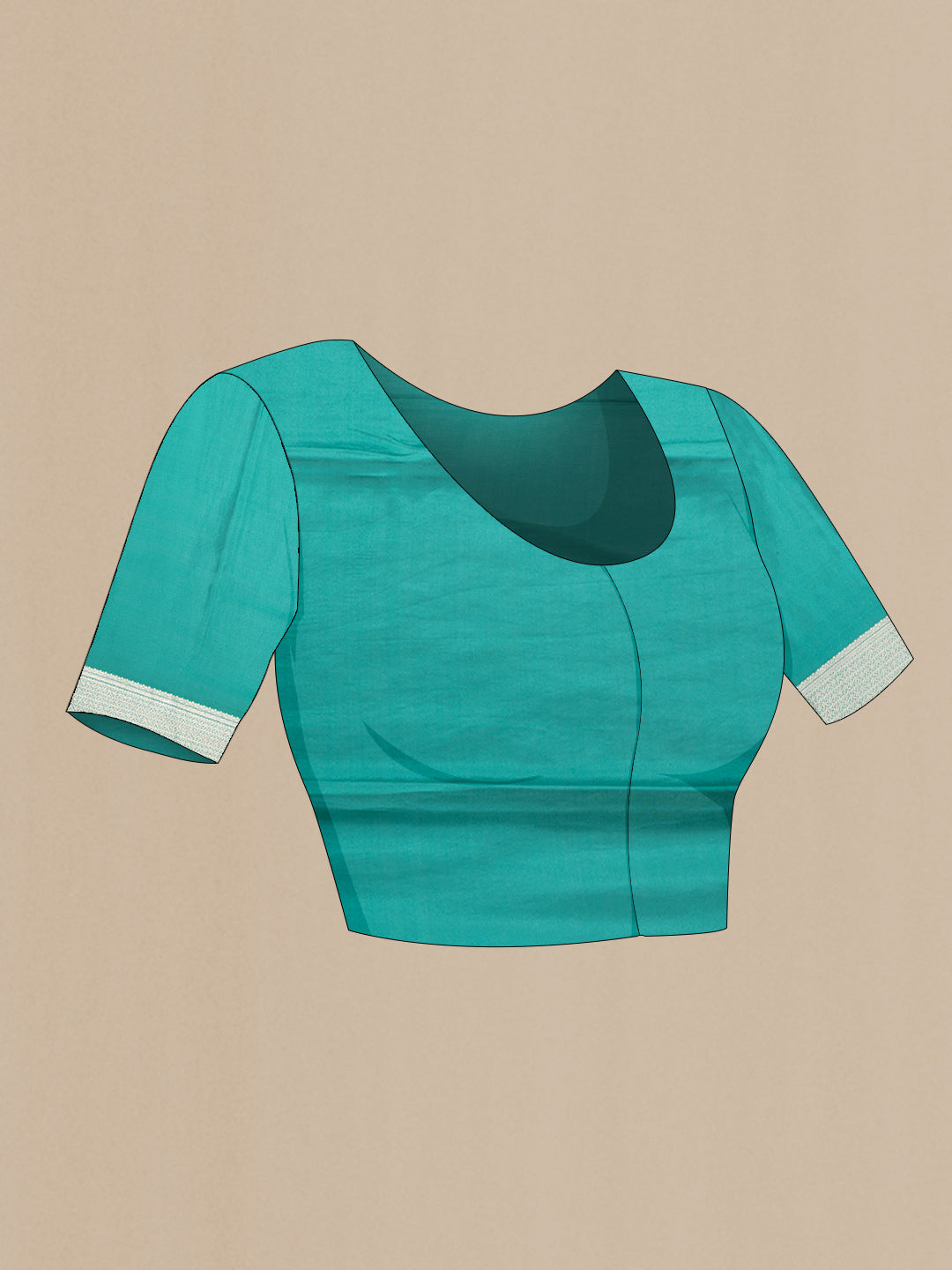 Close up image of the blouse of Sea Green Dual Tone Tussar Silk Saree with Zari Brocade on the body and Zari Border. 