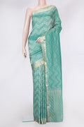 Sea Green Dual Tone Tussar Silk Saree with Zari Brocade on the body and Zari Border.  displayed on a mannequin