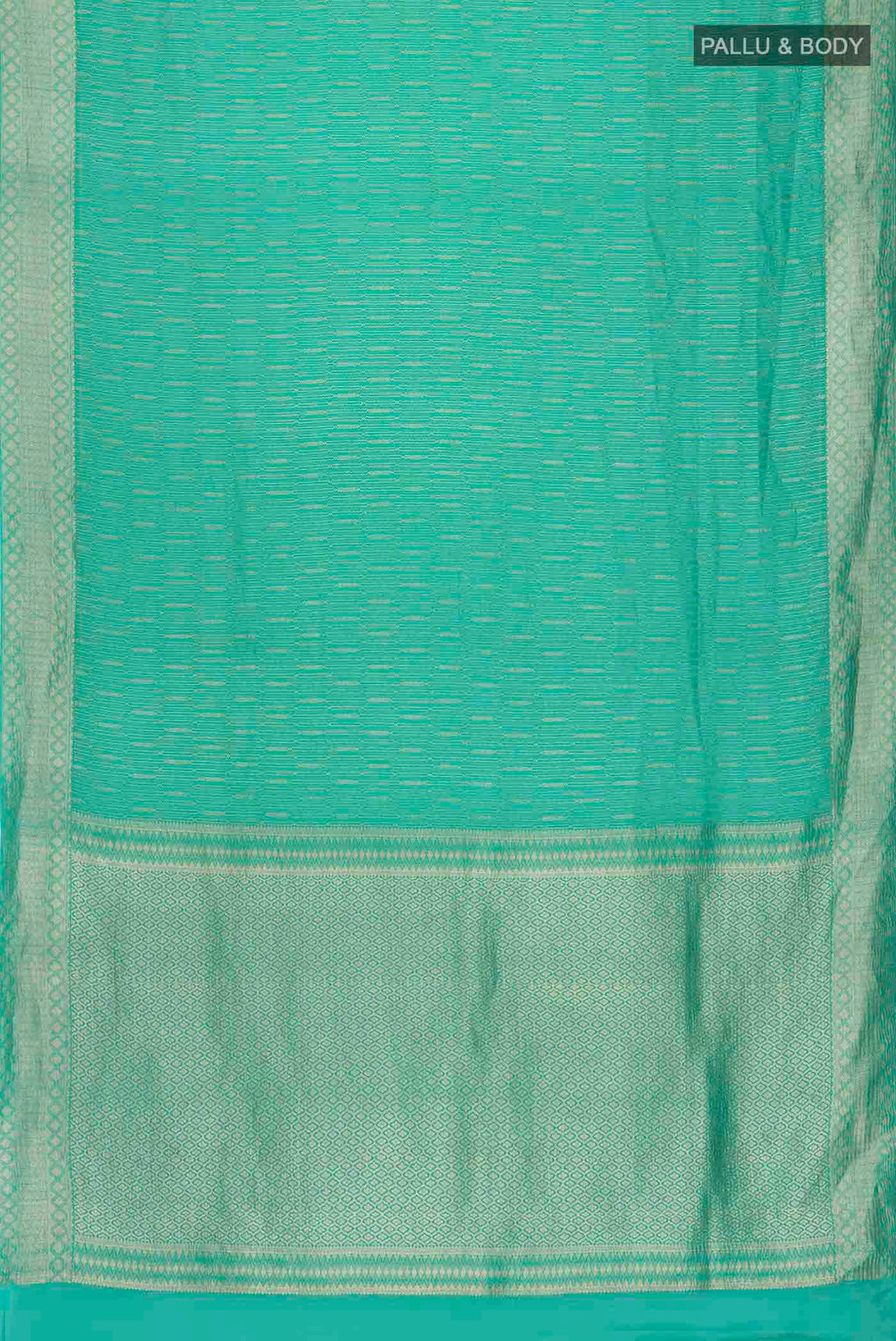 Flat view of Teal Mysore Crepe Saree with Stripes on the body and Zari Border