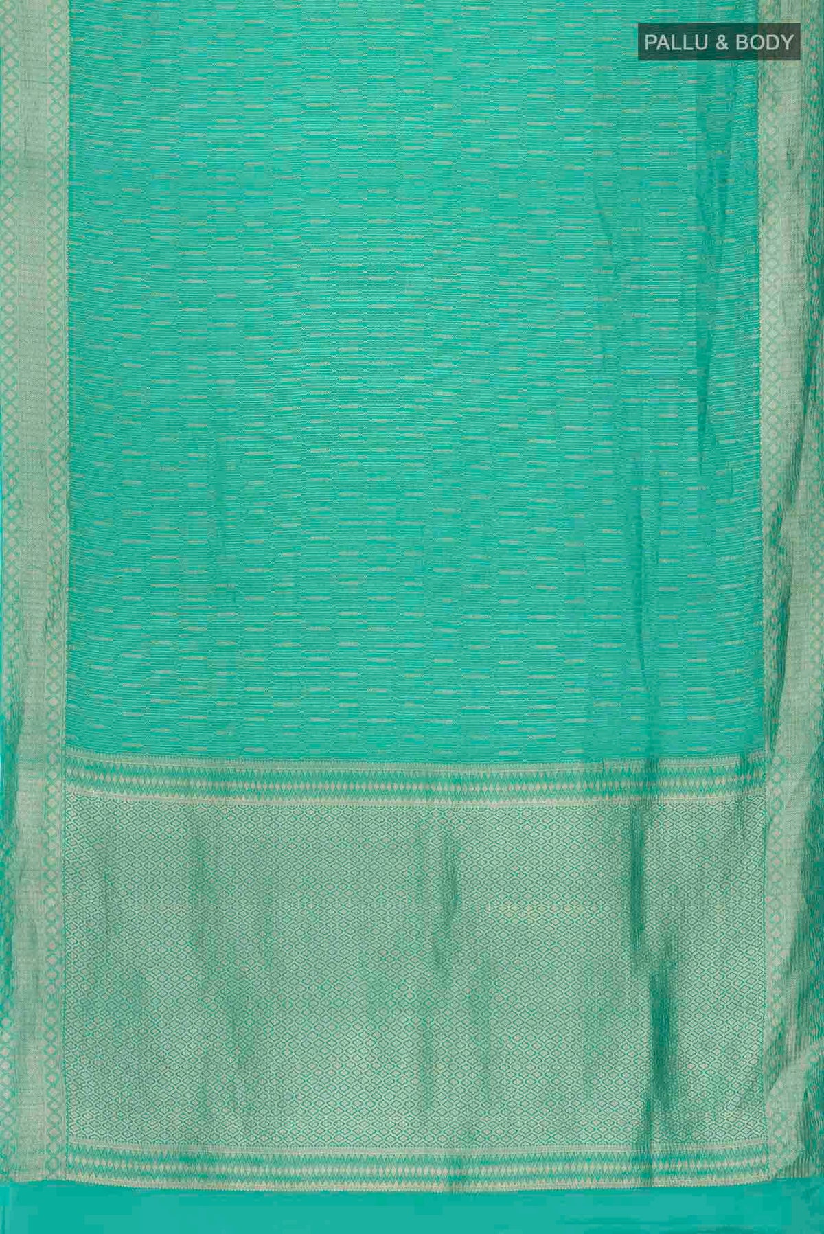 Flat view of Teal Mysore Crepe Saree with Stripes on the body and Zari Border