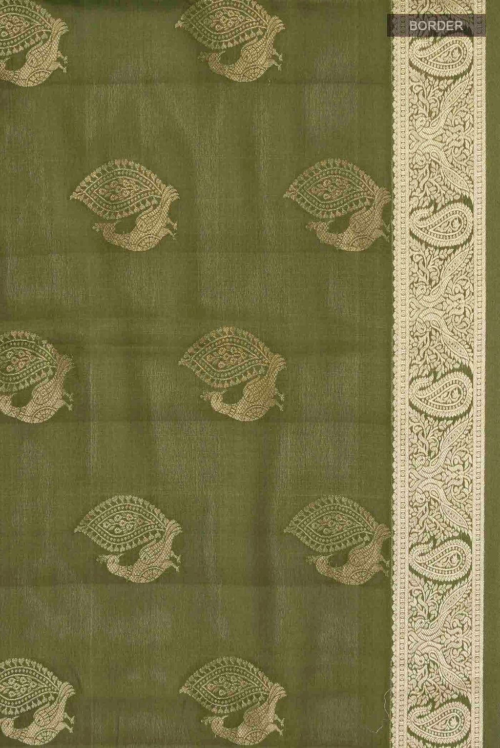 Border image of Green Mysore Crepe Saree with Zari Butta on the body and Zari Border