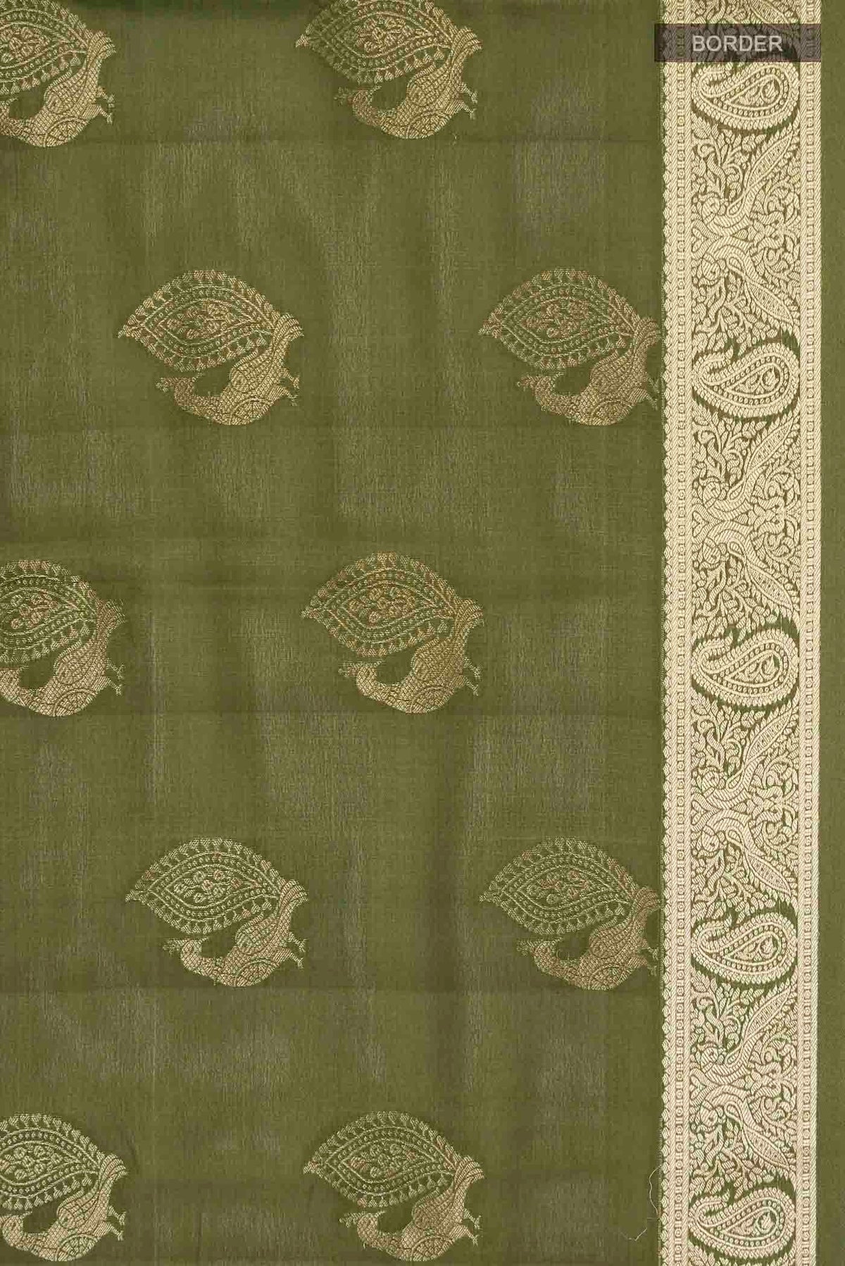 Border image of Green Mysore Crepe Saree with Zari Butta on the body and Zari Border