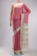 Pink Mysore Crepe Saree with Jacquard With Zari Butta on the body and Zari Border displayed on a mannequin