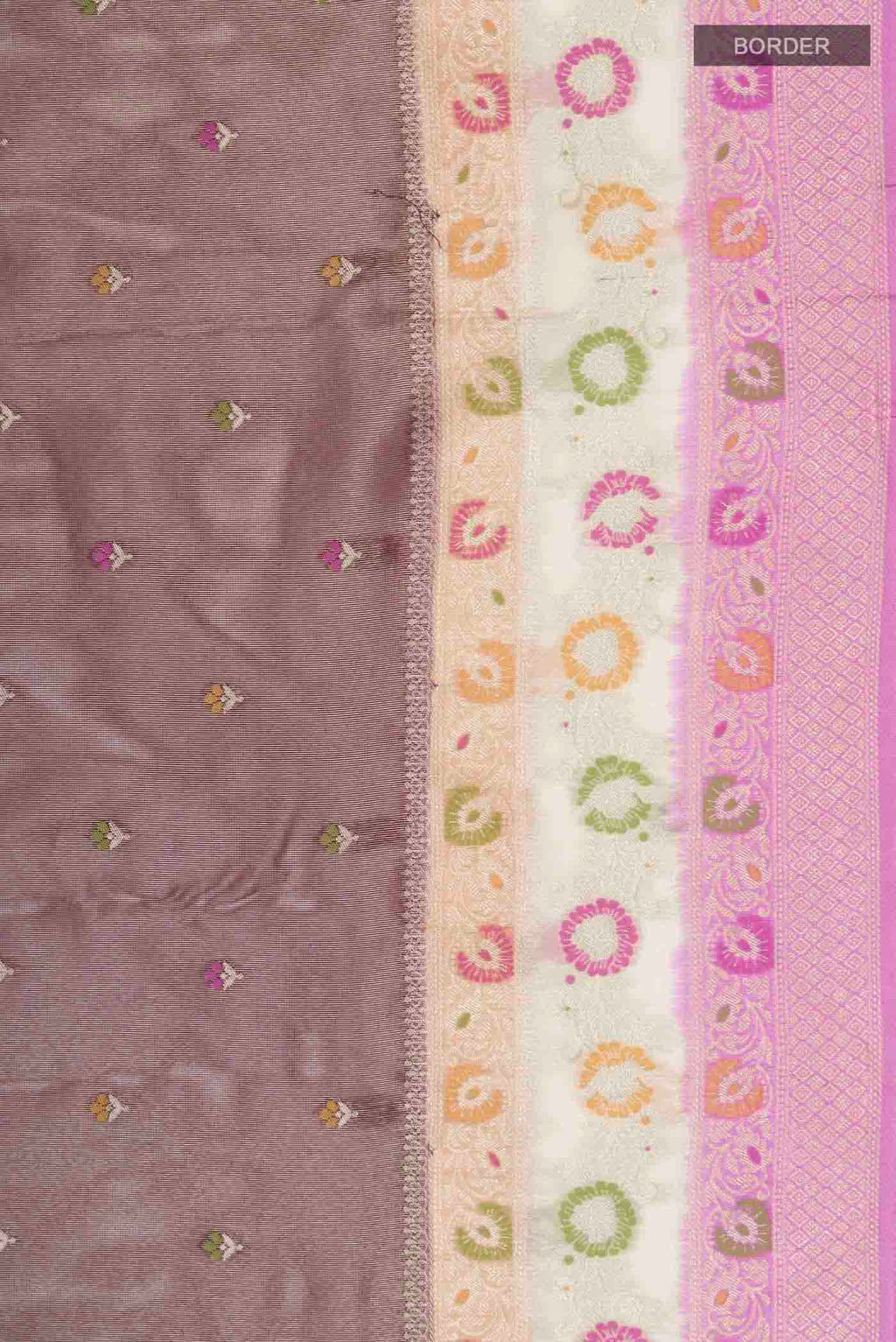 Border image of Brown Banarasi Silk Saree with Zari Butta on the body and Zari Border