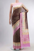 Brown Banarasi Silk Saree with Zari Butta on the body and Zari Border displayed on a mannequin