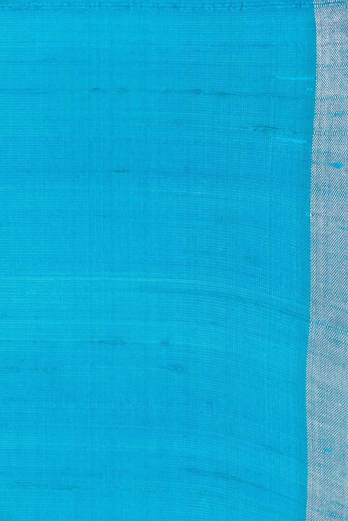 Border image of Sky Blue Dual Tone Raw Silk Saree with Plain Body and Zari Border