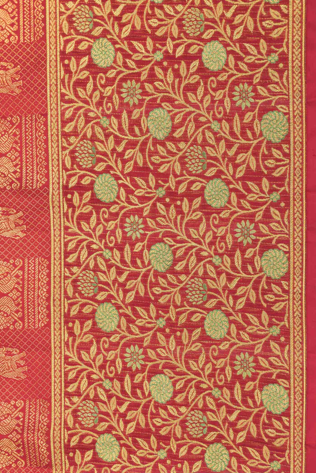 Border image of Red Dual Tone Kanchipuram Saree with Zari Brocade on the body and Zari Border