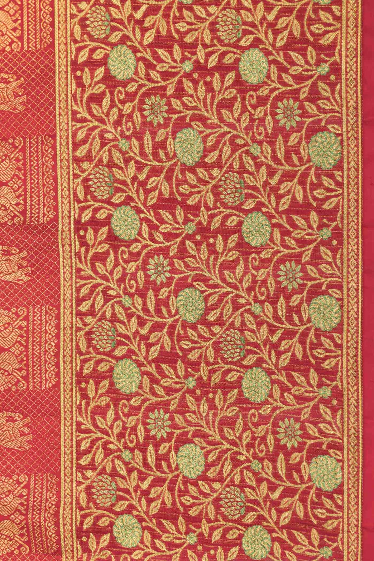 Border image of Red Dual Tone Kanchipuram Saree with Zari Brocade on the body and Zari Border