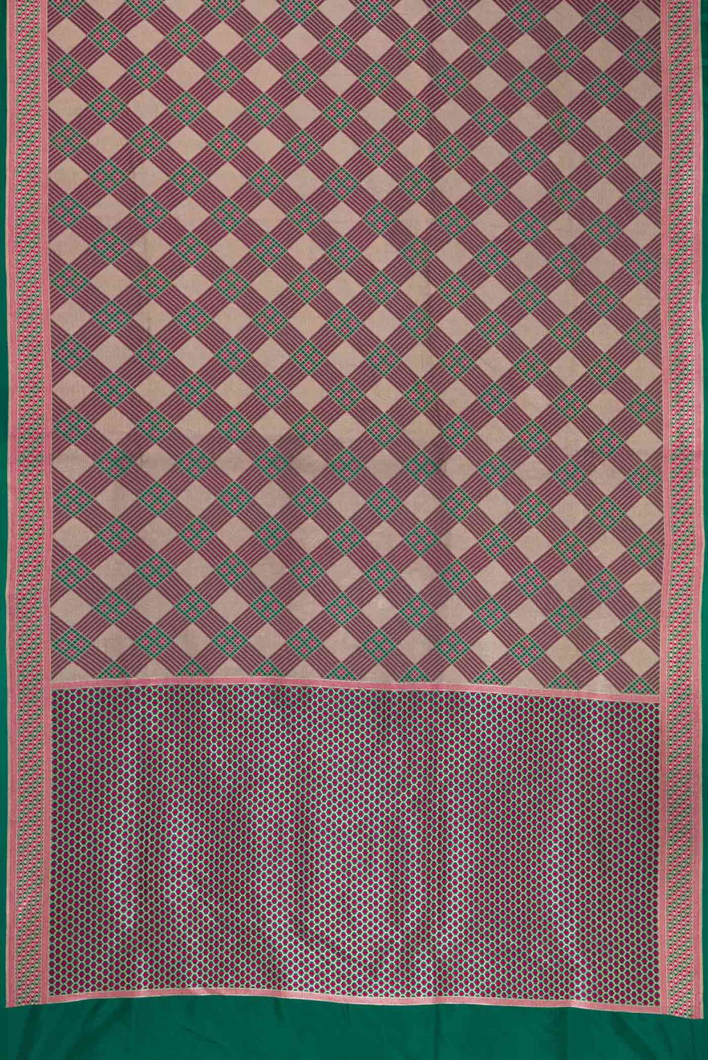 Flat view of Dark Pink Dual Tone Banarasi Silk Saree with Zari Brocade on the body and Fancy Border