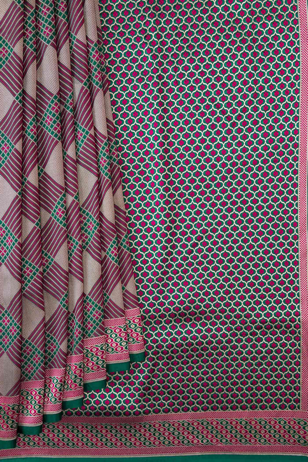 Pleats and pallu of Dark Pink Dual Tone Banarasi Silk Saree with Zari Brocade on the body and Fancy Border
