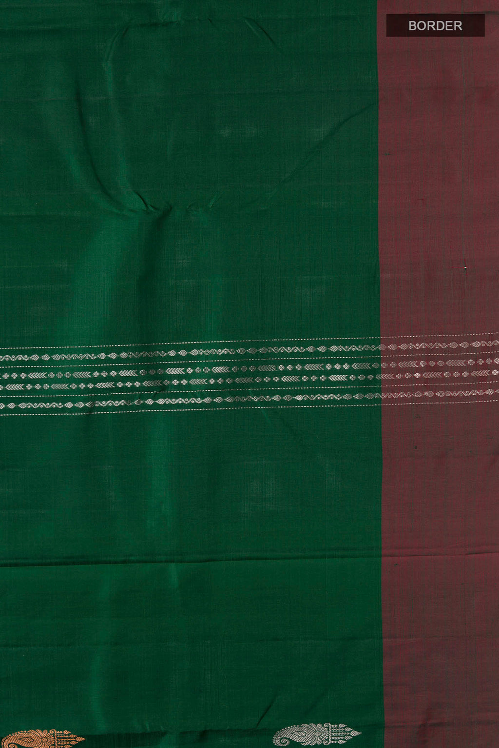 Border image of Green Kanchipuram Silk Saree with Zari Butta on the body and Zari Border