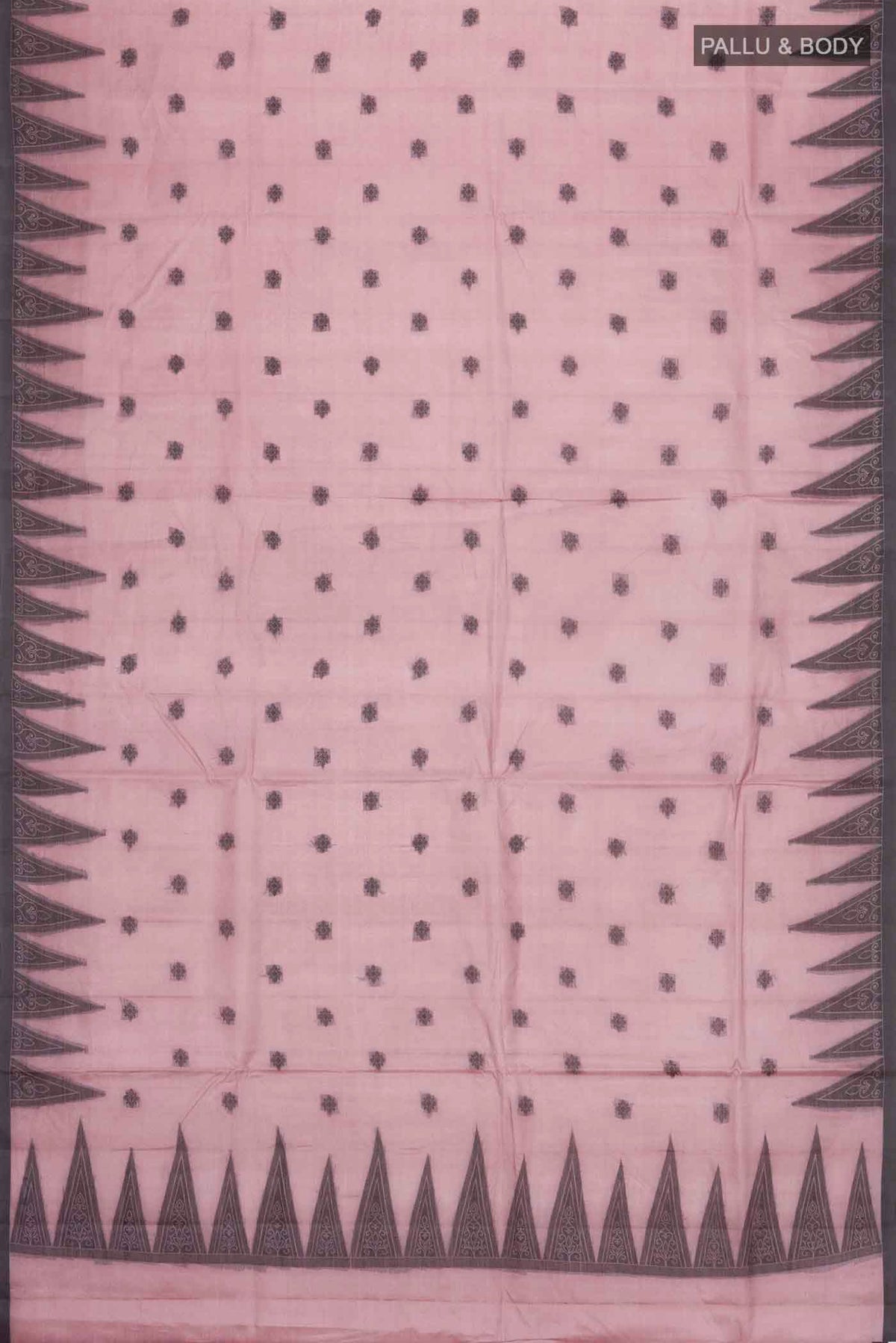 Flat view of Mauve Banarasi Tussar Silk Saree with Thread Butta on the body and Temple Border