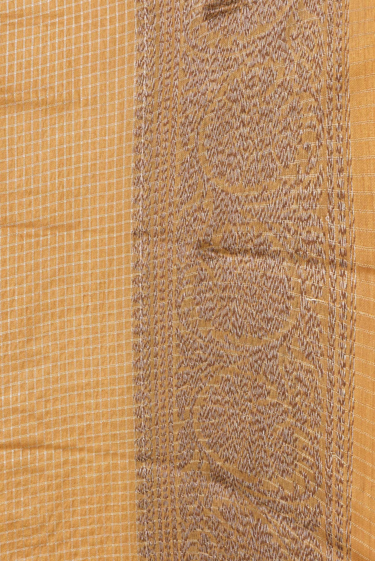 Border image of Gold Dual Tone Tussar Silk Saree with Checked design on the body and Zari Border. 