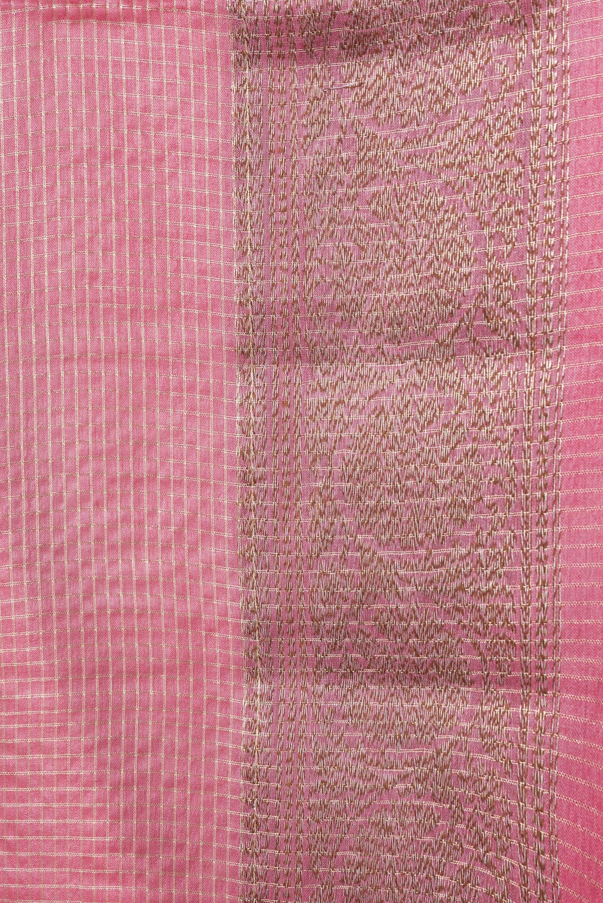 Border image of Pink Dual Tone Tussar Silk Saree with Checked design on the body and Zari Border. 