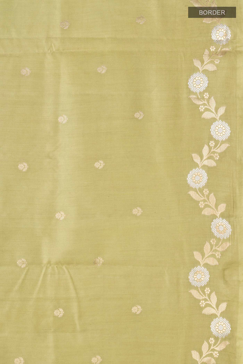 Border image of Green Banarasi Raw Silk Saree with Zari Butta on the body and Zari Border