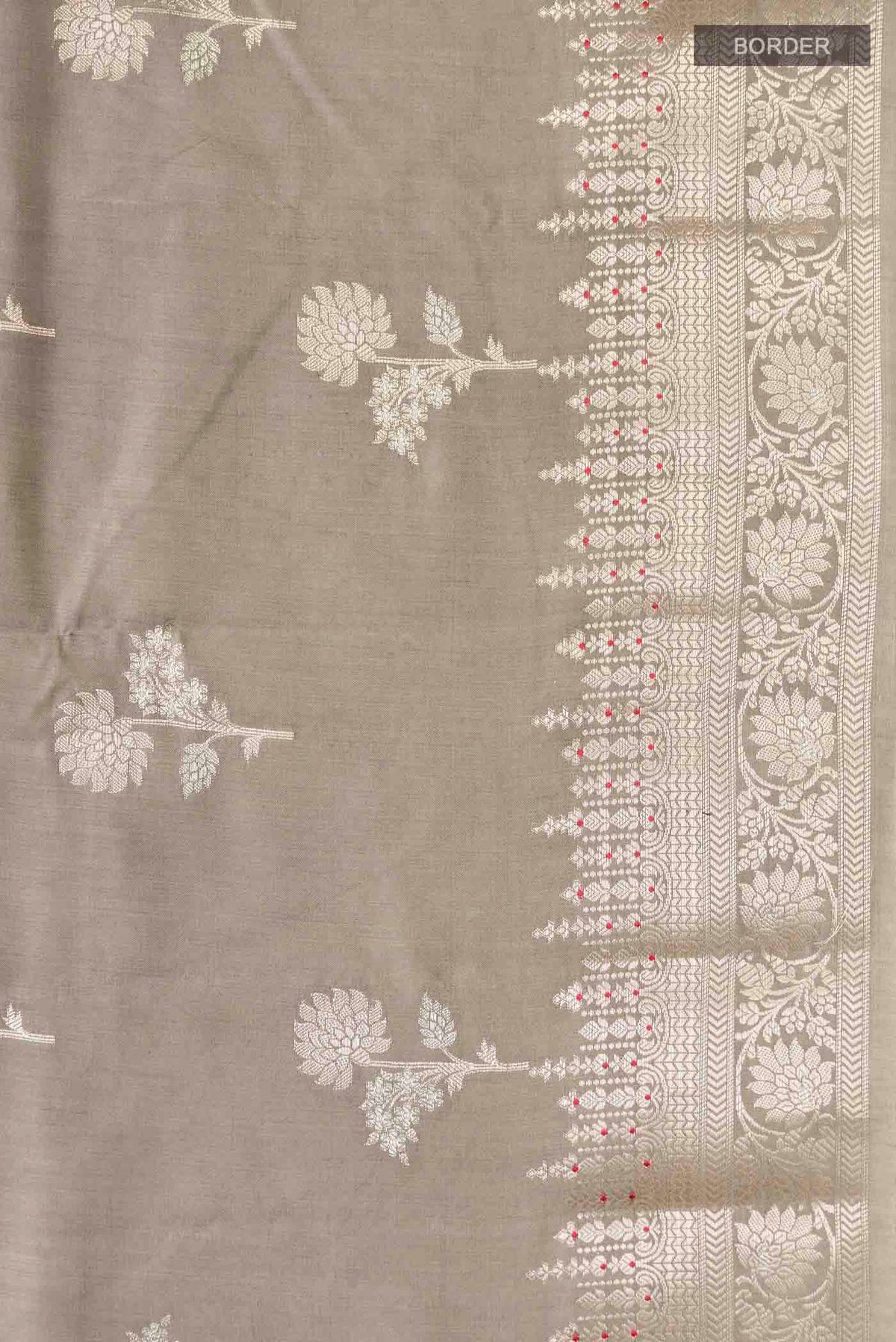 Border image of Grey Banarasi Raw Silk Saree with Zari Butta on the body and Zari Border