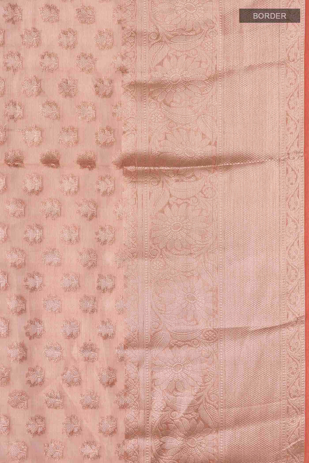 Border image of Orange Banarasi Tissue Silk Saree with Zari Butta on the body and Zari Border
