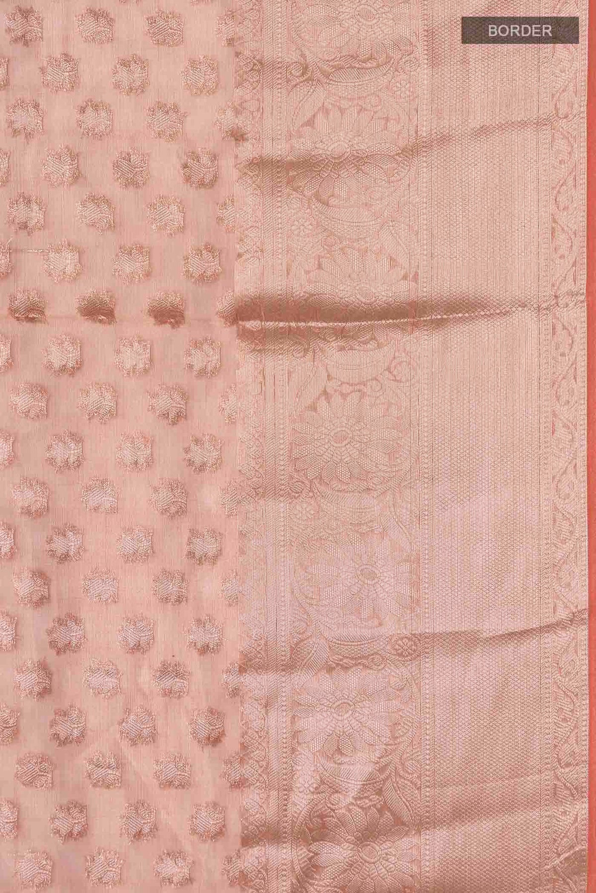 Border image of Orange Banarasi Tissue Silk Saree with Zari Butta on the body and Zari Border