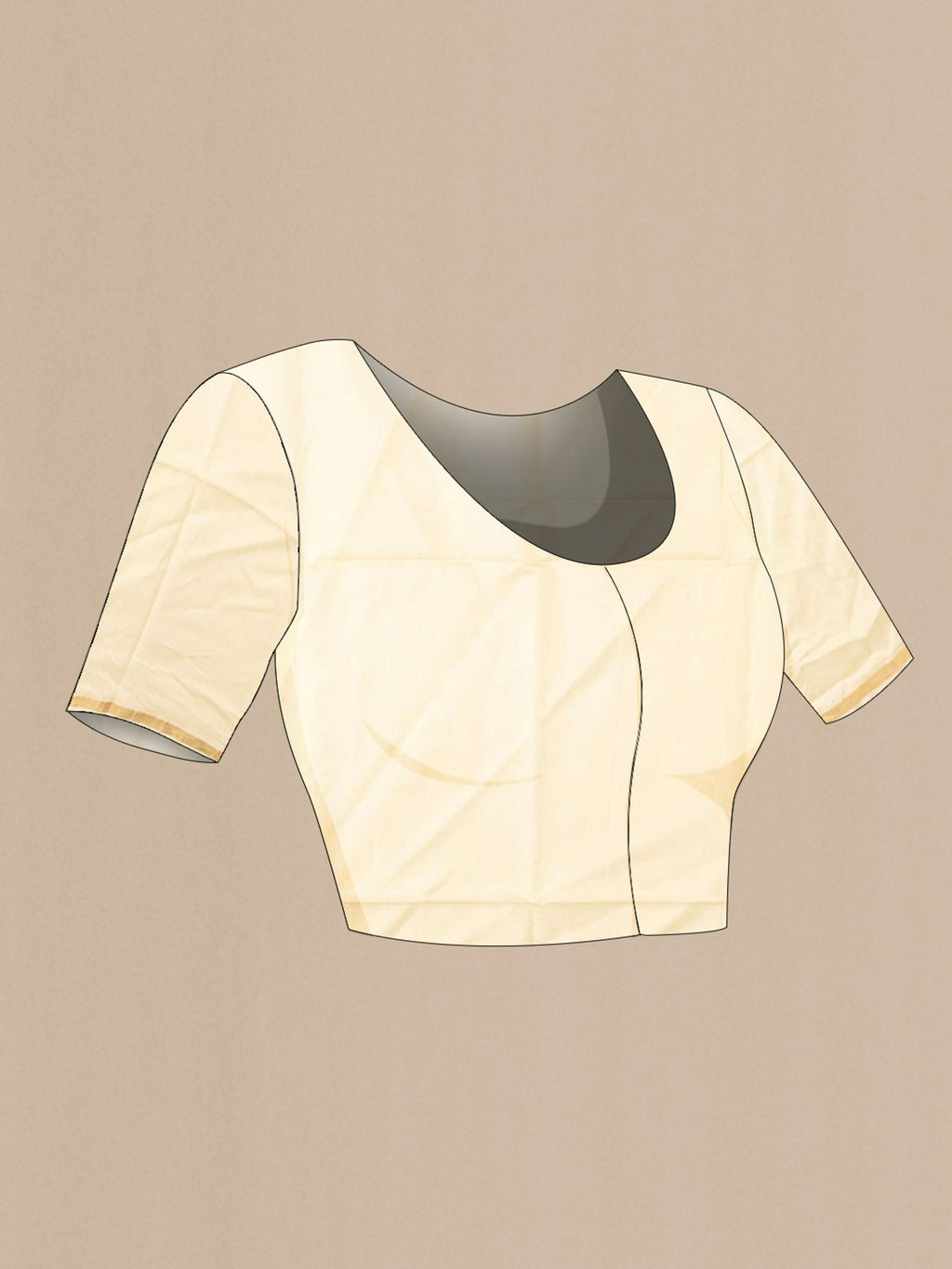 Close up image of the blouse of Beige Maheshwari Silk Saree with Stripes on the body and Zari Border