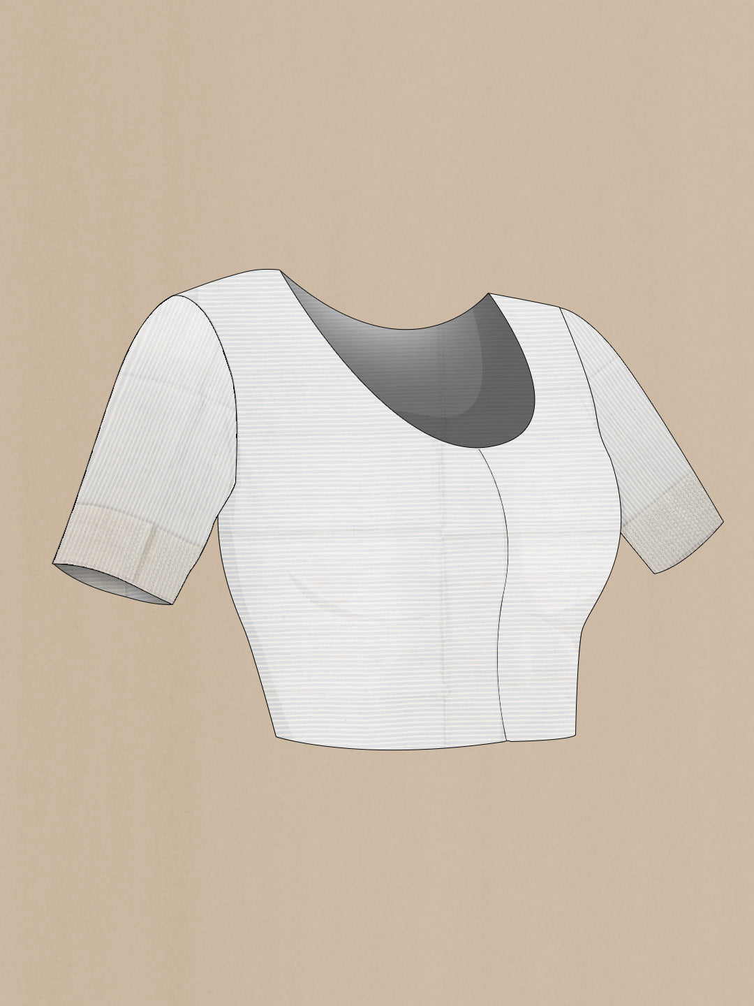 Close up image of the blouse of Grey Dual Tone Silk Cotton Saree with Stripes on the body and Zari Border